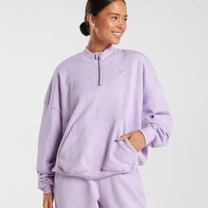 EUC Gymshark Rest Day Sweats Half Zip Pullover Aura Lilac Marl Size Small